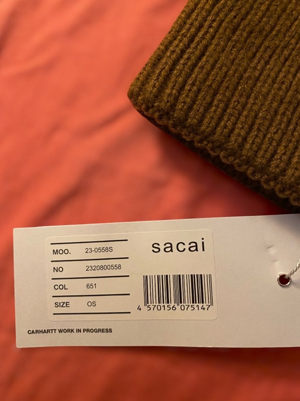 SACAI x Carhartt WIP wool knit Beanie NWT - Picture 2 of 8